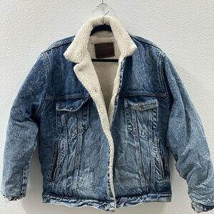 Vintage BRASSRAIL Trucker / Denim Lined Sherpa Heavy Jacket Distressed